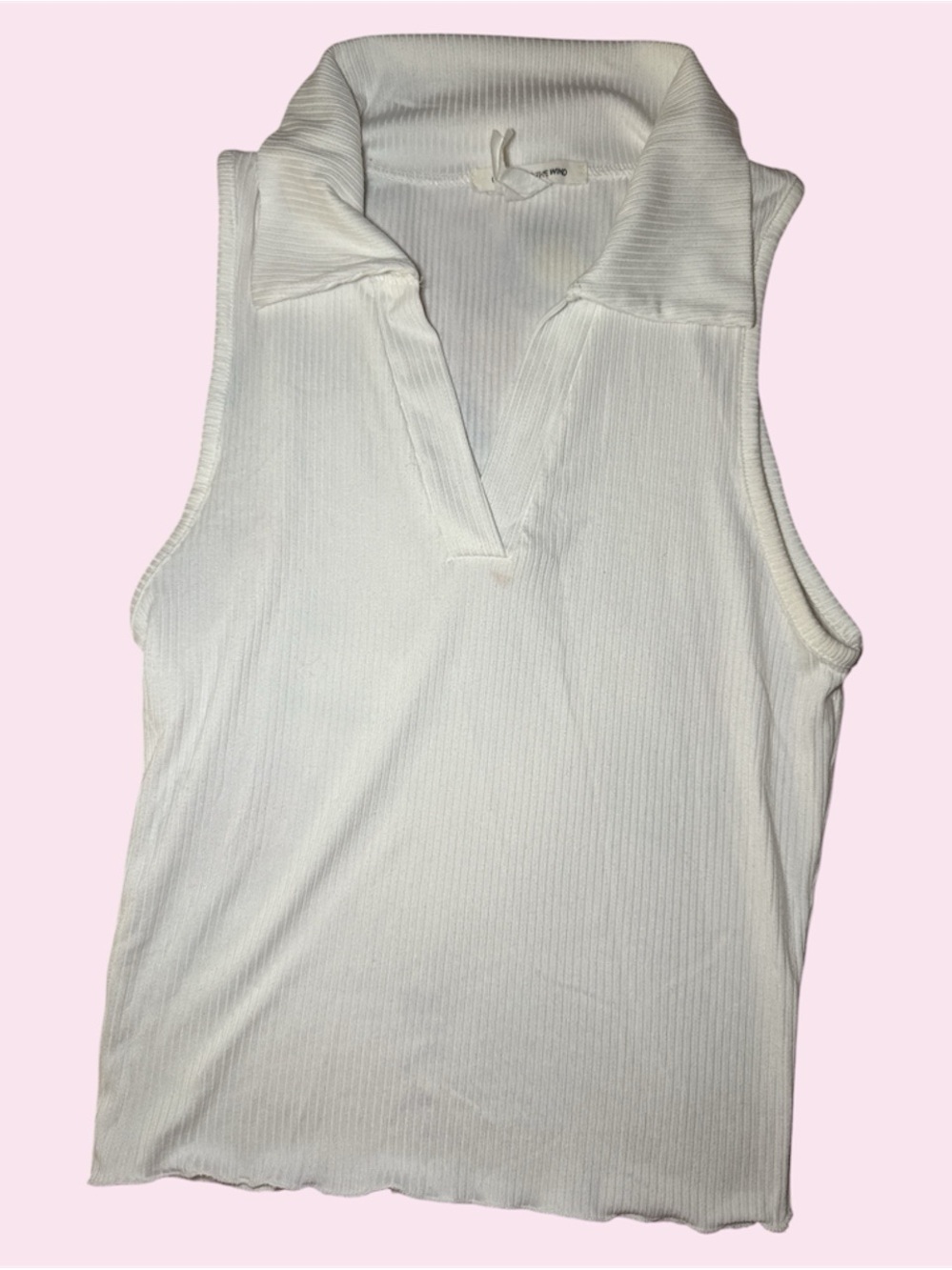 White Ribbed Polo V-Notch Tank Top